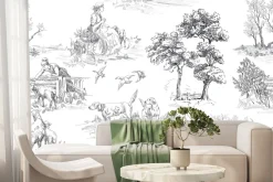 Fototapeta: Rysunek wioski z drzewami i psami