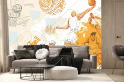 Fototapeta: Rysunek z koszykarzami i piłkami