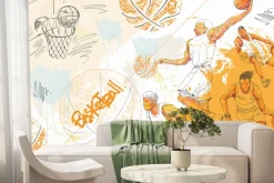 Fototapeta: Rysunek z koszykarzami i piłkami