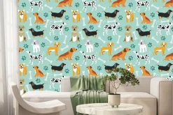 Fototapeta: Rysunek z różnorodnymi psami i kośćmi