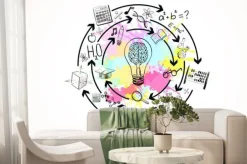 Fototapeta: Rysunkowa kompozycja z ikonami naukowymi