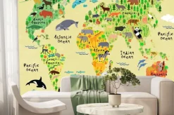 Fototapeta: Rysunkowa mapa w zwierzęta dla dzieci