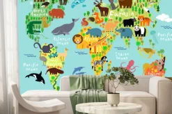 Fototapeta: Rysunkowe zwierzęta na kontynentach