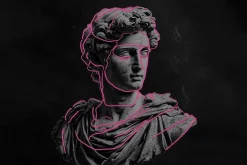 Fototapeta: Rzeźba greckiego boga z neonowymi liniami
