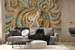 Fototapeta: Rzeźba kobiety w stylu 3d na tle o betonowej fakturze