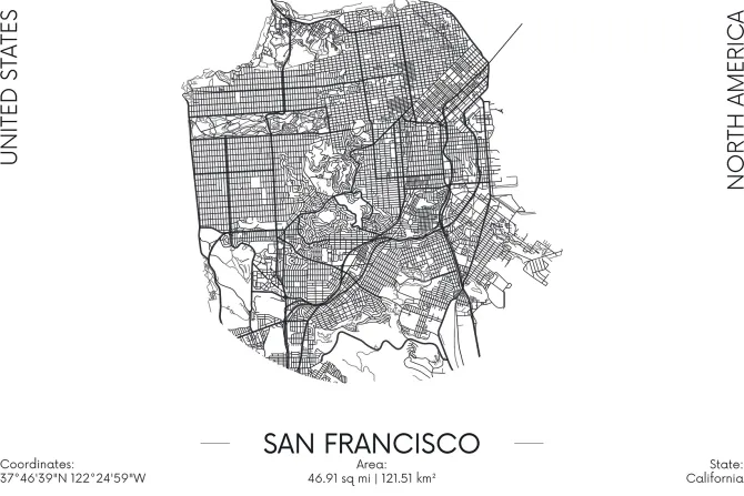 Fototapeta: Rzut mapy miasta san francisco