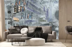 Fototapeta: Samochód miejski na szarym tle miasta