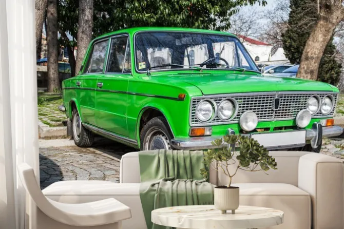 Fototapeta: Samochód retro w zielonym kolorze