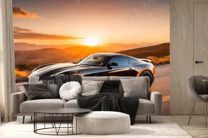 Fototapeta: Samochód sportowy z podświetlanymi reflektorami