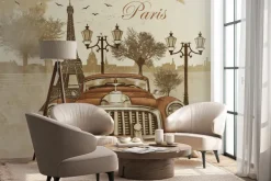 Fototapeta: Samochód w stylu retro na tle paryża