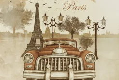 Fototapeta: Samochód w stylu retro na tle paryża