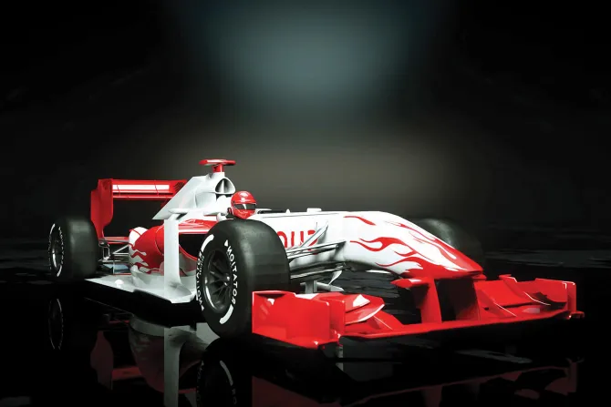 Fototapeta: Samochód wyścigowy z czerwonymi płomieniami