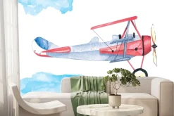 Fototapeta: Samolot i chmury w stylu akwareli