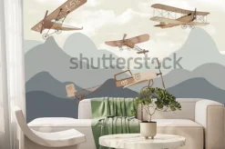 Fototapeta: Samoloty dwupłatowce nad górami ilustracja