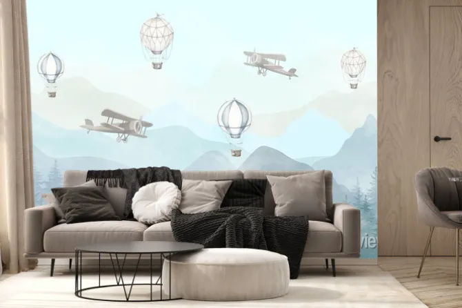 Fototapeta: Samoloty i balony na błękitnym niebie