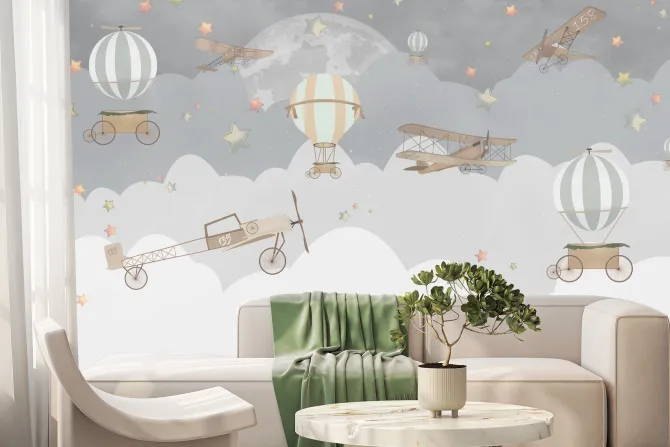 Fototapeta: Samoloty i balony w chmurach