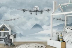 Fototapeta: Samoloty i górski pejzaż w odcieniach niebieskiego
