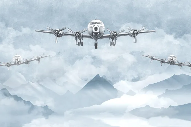 Fototapeta: Samoloty i górski pejzaż w odcieniach niebieskiego