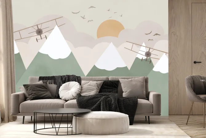 Fototapeta: Samoloty lecące wśród gór i chmur