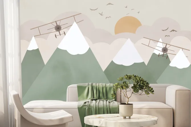 Fototapeta: Samoloty lecące wśród gór i chmur