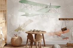 Fototapeta: Samoloty na akwarelowym niebie z księżycem w pełni