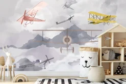 Fototapeta: Samoloty na tle gór krajobraz akwarela ilustracja