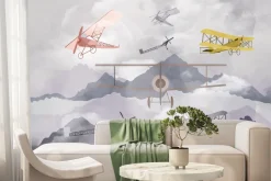 Fototapeta: Samoloty na tle gór krajobraz akwarela ilustracja