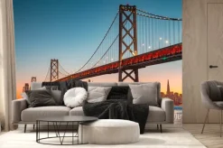 Fototapeta: San fransisco linia horyzontu z oakland zatoki mostem przy zmierzchem,