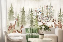 Fototapeta: Sarna z rogami w kwiaty na tle lasu