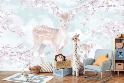 Fototapeta: Sarny z kwiatami wiśni na tle chmur