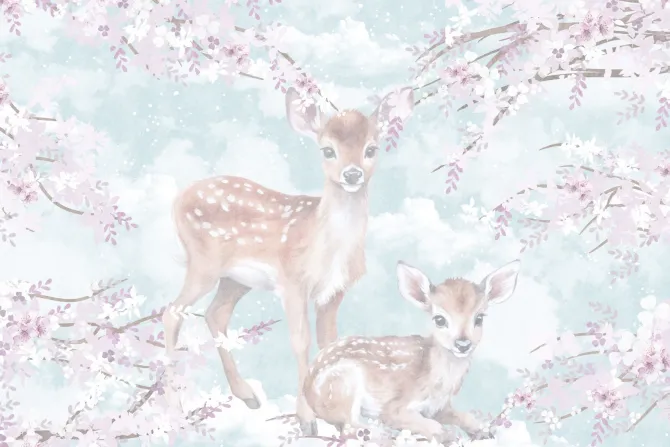 Fototapeta: Sarny z kwiatami wiśni na tle chmur