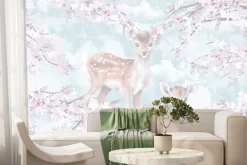 Fototapeta: Sarny z kwiatami wiśni na tle chmur