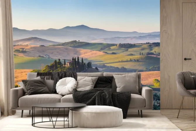 Fototapeta: Scenic krajobraz toskanii o wschodzie słońca, val dorcia, włochy