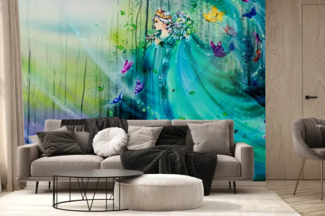 Fototapeta: Scenic view of fantasy world with fairies and ethereal animals