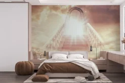 Fototapeta: Schody prowadzące do bramy ze światłem