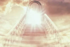 Fototapeta: Schody prowadzące do bramy ze światłem