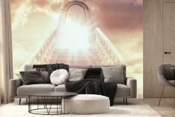 Fototapeta: Schody prowadzące do bramy ze światłem