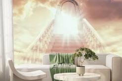 Fototapeta: Schody prowadzące do bramy ze światłem