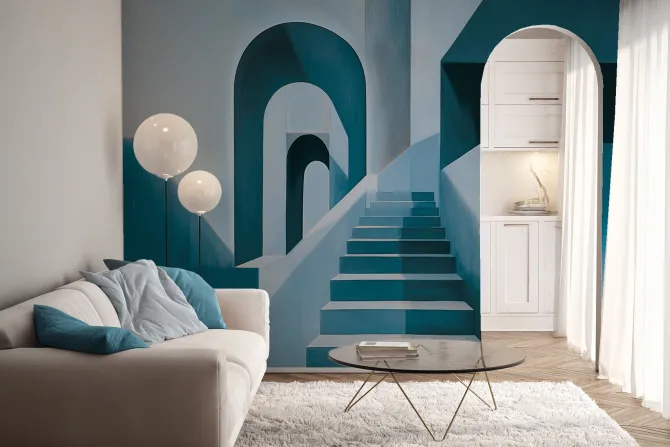 Fototapeta: Schody w minimalistycznej geometrycznej kompozycji