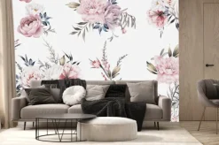 Fototapeta: Seamless floral pattern with flowers on summer background, watercolor