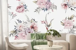 Fototapeta: Seamless floral pattern with flowers on summer background, watercolor