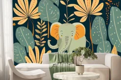 Fototapeta: Seamless pattern with african elephants and plants in a childish