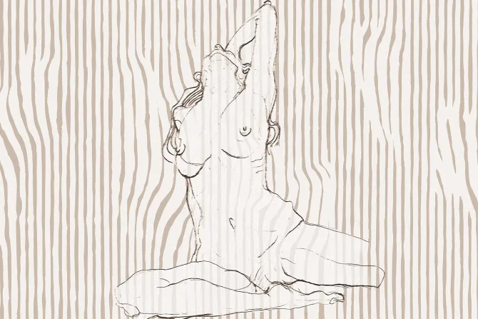 Fototapeta: Sensualny portret kobiety na tle pasków