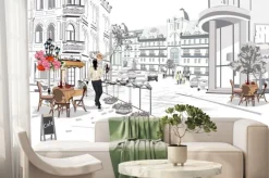 Fototapeta: Series of the street cafes with fashion people, men and women,