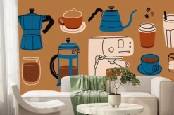 Fototapeta: Set for coffee lovers. isolated coffee elements. french press,