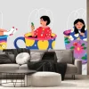 Fototapeta: Set of three cute girls sitting in the giant cups with floral