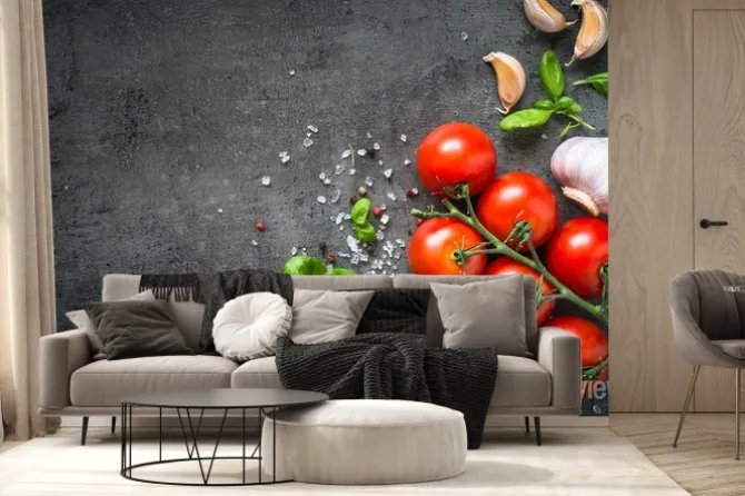 Fototapeta: Składniki do gotowania. tło żywności. widok z góry na czarnym