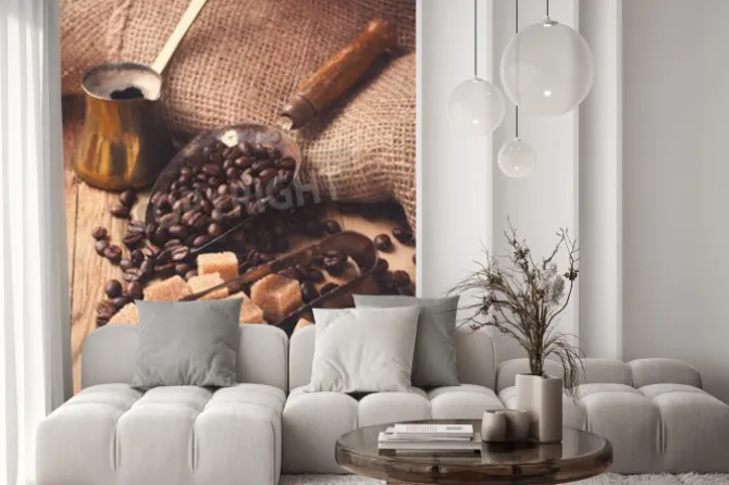 Fototapeta: Składniki i przyrządy do produkcji kawy