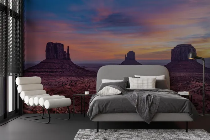 Fototapeta: Skalista pustynia z zachodem słońca