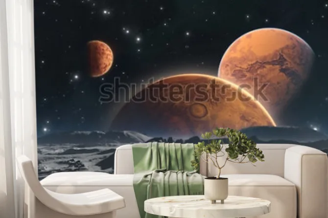 Fototapeta: Skaliste planety i księżyc, astronautyczny tło. 3d ilustracji